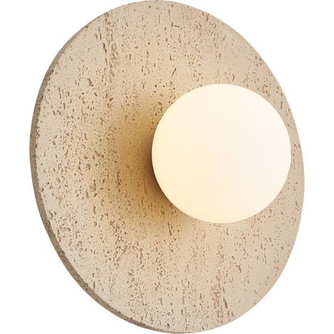 QAZQA Japandi Wall Lamp Natural Stone Round with Opal Glass -