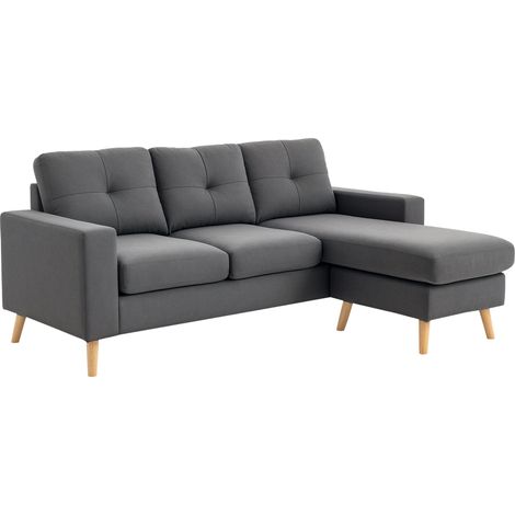 HOMCOM Ecksofa L-Form Sofa mit 3 Kissen, Eckcouch mit Knopfheftung, Leinenoptik, Veränderbare Chaiselounge Couch Wohnlandschaft für Wohnzimmer, Schlafzimmer 193 x 136 x 85 cm Dunkelgrau (1/5)