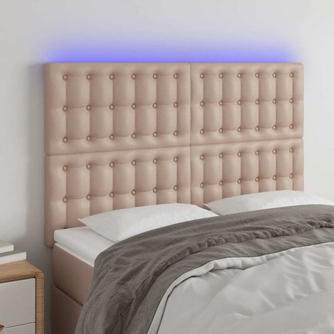 vidaXL Cabecero luces LED cuero sintético capuchino 144x5x118/128cm (1/5)