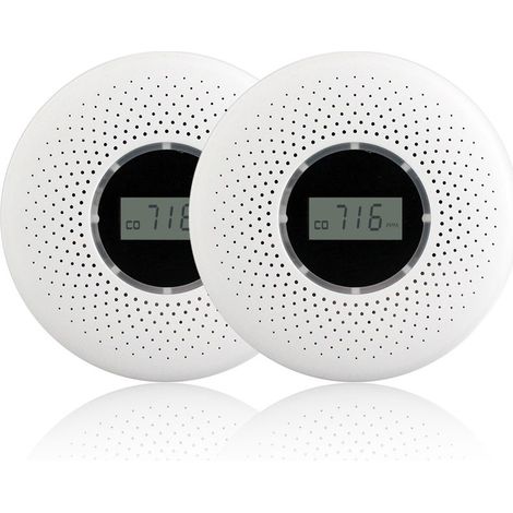 Détecteur combiné fumée et monoxyde de carbone avec écran LCD, alarme sonore et visuelle, portable, 2 pièces, piles non incluses (1/5)