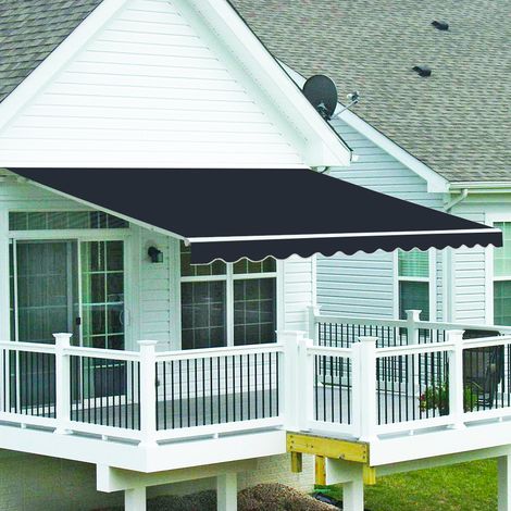 Retractable Manual Awning Patio Garden Canopy Sun Shade Shelter Blue 2x1.5M (1/5)
