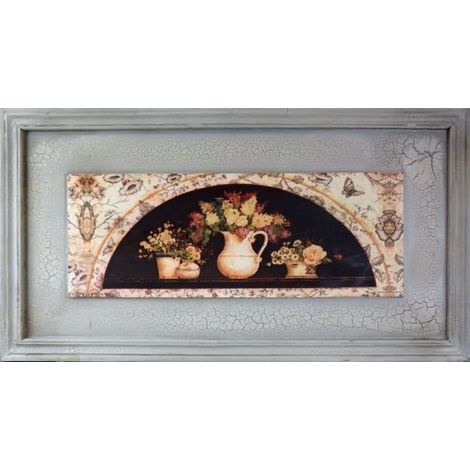 Tableau de fleurs sauvages dans un pichet, dimensions 30 x 56 cm, effet vieilli