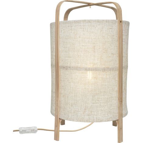 Lampe de Table Boho en Lin Beige avec Pieds en Bambou - Lumière Cozy et Décorative -Douille E27, 10W Max, Ampoule Non Incluse (1/2)