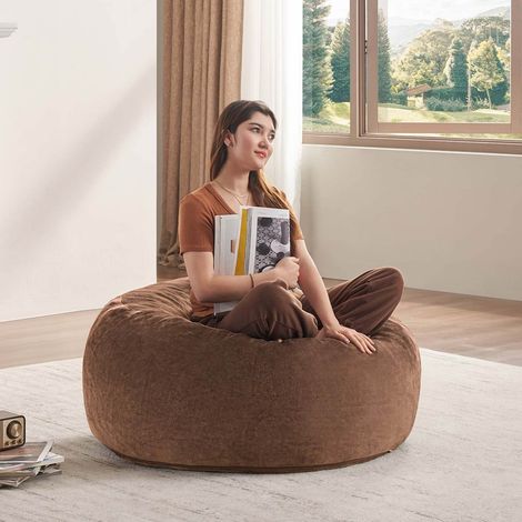 Fauteuil pouf 3FT pliable pour adulte, 90 x 90 x 50 cm, en mousse, marron, REDOM (1/5)