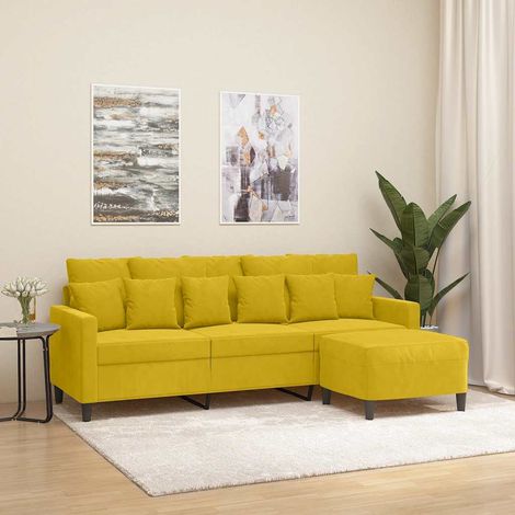 3-Sitzer-Sofa mit Hocker Gelb 180 cm Samt