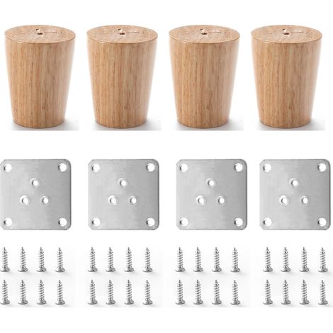 Base de mueble de madera maciza de 4 piezas de 6 cm con placa de montaje y soporte, adecuada para sofá, TV, cama, mesa de comedor (1/4)