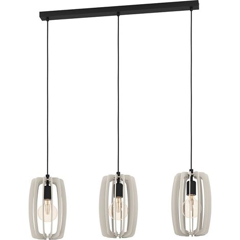 Lampada sospesa Bajazzara Wood Grey E27 3x40W L: 89 cm B: 19 cm H: 110 cm Dimmabile (1/4)