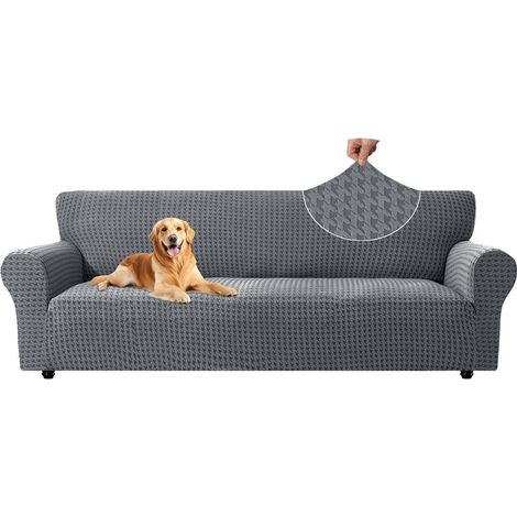 Stretch Sofa Überzug 4 Sitzer Hellgrau, Sofaschoner rutschfest mit Armlehne, Jacquard Sofabezug waschbar (1/5)
