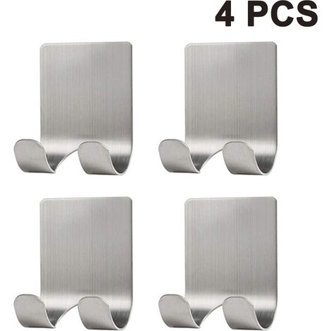 Lot de 4 supports de douche en acier inoxydable, crochets utilitaires pour serviettes, éponges, peignoirs et manteaux. Organisateur de salle de bain et cuisine. Autocollants, imperméables et antirouil (1/4)
