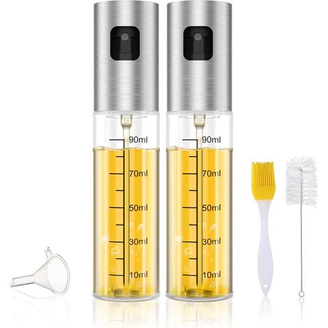 Vaporisateur d'Huile et de Vinaigre, 2PCS Pulvérisateur d'Huile 100ml, Spray d'Huile Vinaigre avec 1 Brosse à nettoyer+ 1 Entonnoir+ 1 Brosse à Barbecue, Vaporisateur Huile pour Cuisine/Cuisson/BBQ/Sa