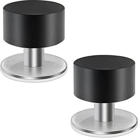 Butées de porte en acier inoxydable (lot de 2) - aucun perçage requis - butées de porte en caoutchouc noir (1/5)