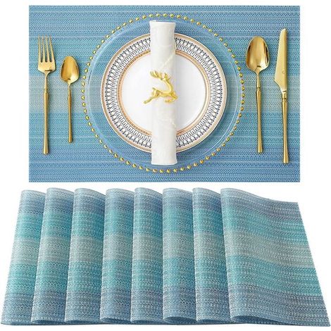 Set mit 12 PVC-Tischsets, leicht zu reinigen, rutschfest, wärmeisolierend und fleckenabweisend, 45 cm x 30 cm – Blau