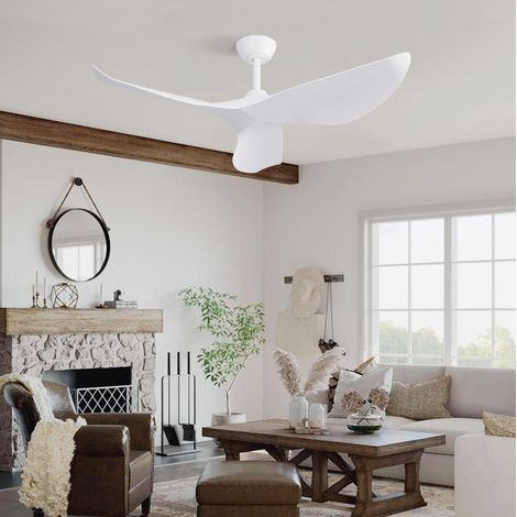 Ventilador de techo 96 cm sin luz, motor DC reversible, mando a distancia, 6 velocidades, temporizador, aspas ABS, blanco (1/5)