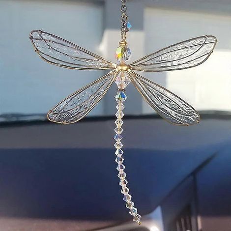 LYERCW - Carillon éolien libellule SBSG, pendentif en cristal transparent, décoration à suspendre pour la maison, le jardin ou la fenêtre, ornement en métal (1/5)