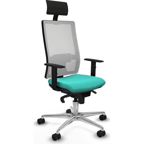 Horna sincro malla blanca similpiel turquesa brazos 1D base aluminio cabecero fijo ruedas 65mm nailon (1/5)