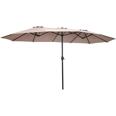 COSTWAY Ø480cm Doppelsonnenschirm, Marktschirm mit Kurbel, Gartenschirm Terrassenschirm Kurbelschirm Strandschirm fuer den Garten, Strand oder am Pool Beige (1/5)