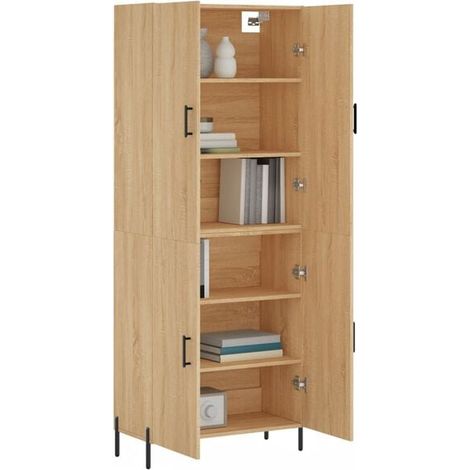 Buffet de Salle à Manger en Bois d'Ingénierie, Placard de Rangement Hauteur 180 cm, Meuble de Cuisine avec Portes et Étagères, Design Chêne Clair, 69.5 x 34 x 180 cm (1/5)