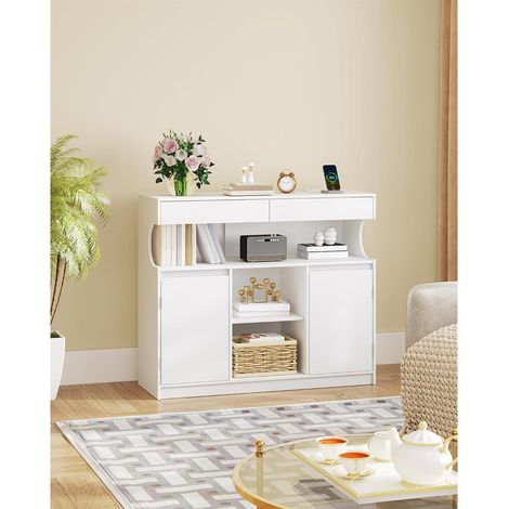Buffet blanc 2 portes 2 tiroirs avec prises et LED réglables (1/5)