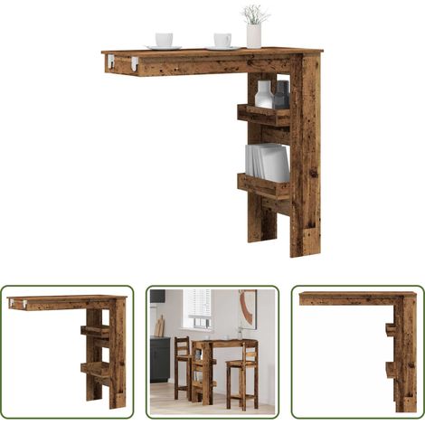 Bois d'ingénierie - Table bar mural vieux bois 102x45x103,5 cm bois d'ingénierie (1/5)