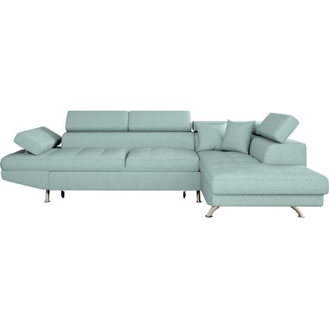 Canapé d'angle RIO Convertible avec coffre en tissu - Angle Droit, Bleu clair