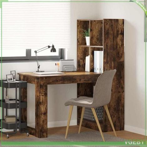 Bureau - 3337261 - Chêne fumé - 122 x 67 x 145 cm - 2 étagères (1/5)