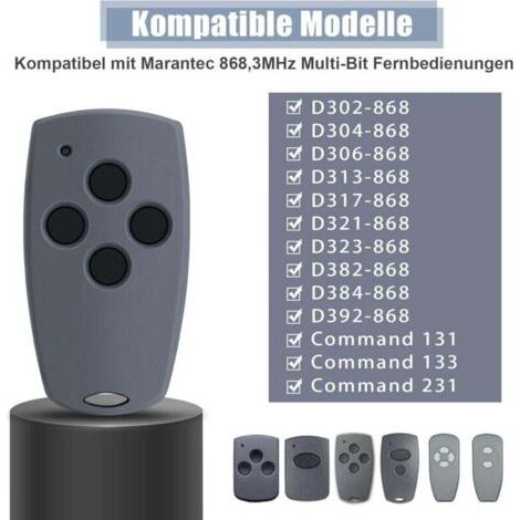 NALOOKAMIC Lot de 1 télécommandes de porte de garage Marantec D304-868, D302-868, D384-868, compatibles avec Marantec 868 MHz (bouton D304-4)