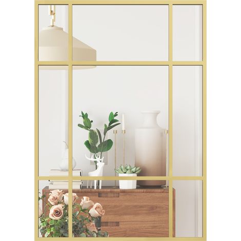 HOMCOM espejo rectangular de pared espejo de ventana 70x50 cm con marco de metal espejo decorativo para salón dormitorio entrada dorado
