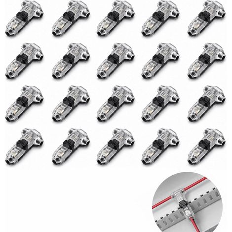 20 Pieces 1-Pin T-Connector 18-22 AWG, Solderless Waterproof Electrical Connector for Cable, Quick Electrical Lug for Car, LED, Audio and Low Voltage Electrical Wire Connection (1/5)