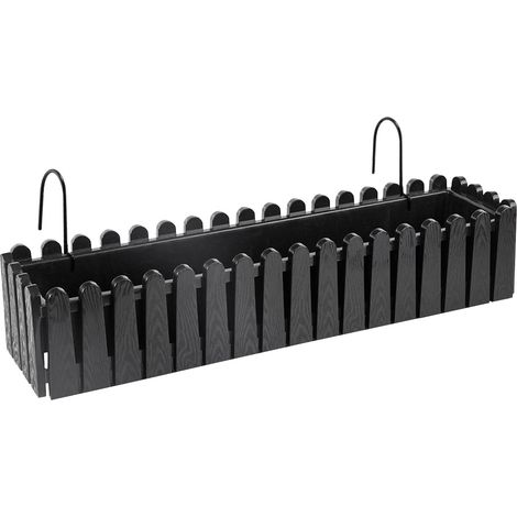 Fioriera Rettangolare Con Sistema Di Drenaggio Conservazione Acqua Balconiera Con Supporti Da Ringhiera Appesa Inclusi Balcone Design Moderno Vaso Piante Fiori Nero - 75 cm 14Lt (1/5)