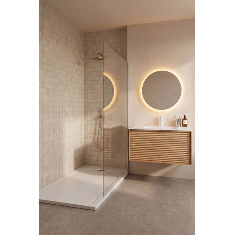 Receveur de douche extra plat DALE 80x120 cm en résine blanche anti dérapant livré avec sa bonde BASS (1/5)