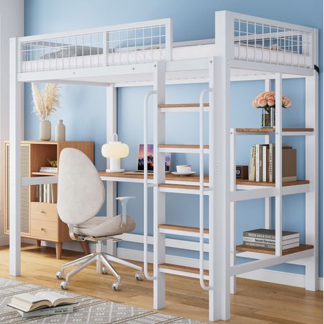 letto castello 90x200 scrivania ripiani bianco legno HAVRYA