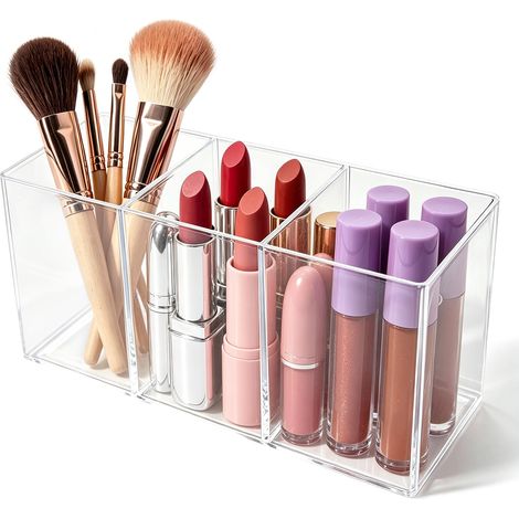 Pot Pinceau Maquillage Organisateur de Bureau Pot a Crayon en Acrylique Transparent Rangement Maquillage Pour Salle de Bain (1/5)