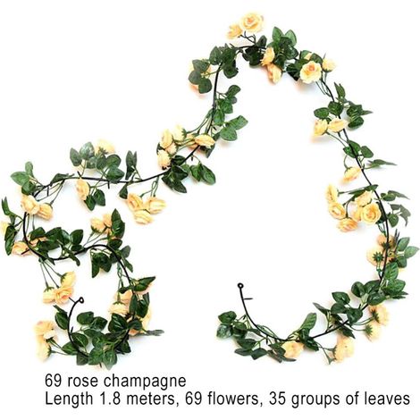 Guirlande De Roses Artificielles - 1,8 M - 69 Fleurs En Soie - Pour Décoration Intérieure Et Extérieure - Parfait Pour Mariages Et Événements (1/5)