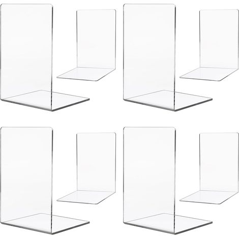 Serre-Livres - Acrylique Transparent - 12,5 x 12,5 x 18 cm - Pour Bureau Salon Étude École Bibliothèque - Lot de 8 (1/5)