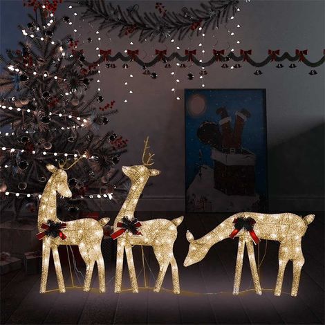 vidaXL Christmas Reindeer Family 270x7x90 cm Gold Warm White Mesh