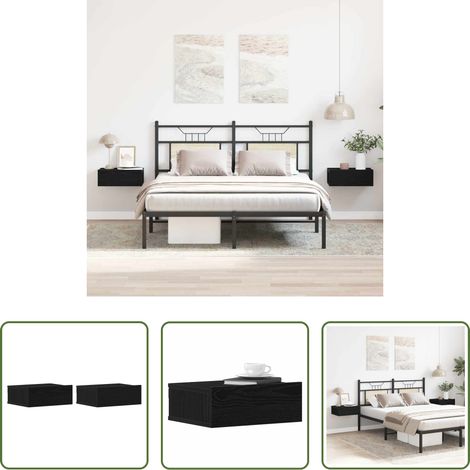 Rangement chambre - Tables de chevet flottantes lot de 2 chêne noir 40 x 32 x 15 cm bois d'ingénierie (1/5)