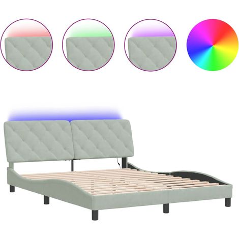 Lit double - lit simple - Cadre de lit avec LED gris clair 160x200cm velours fr5121 - Maison La Vie (1/5)