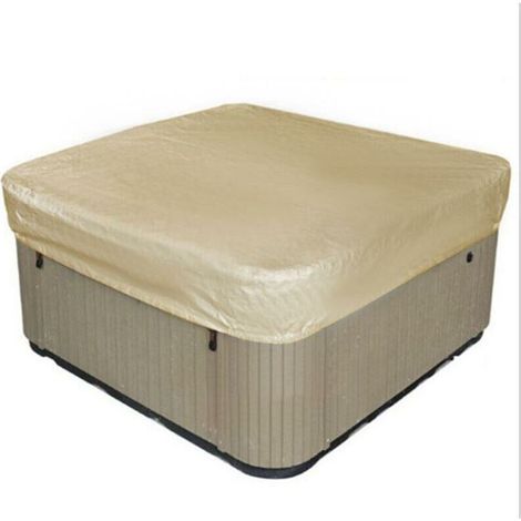 Abverkauf: Wasserdichte, quadratische Whirlpoolabdeckung aus 190T Polyestergewebe, staubdicht, UV-beständig, inklusive Aufbewahrungstasche, Beige, 207 × 207 × 30 cm