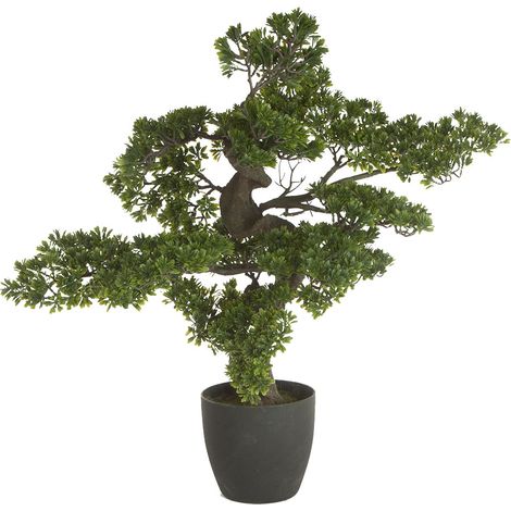 Pegane – Bonsai artificiel géant en plastique et ciment – Hauteur 80 cm – Largeur 80 cm – Profondeur 60 cm – Décoration intérieure moderne