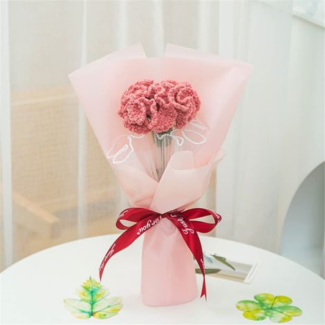 Bouquet de fleurs artificielles œillets roses crochetées au fil, décoration pour la maison et le jardin-AquaForge (1/5)