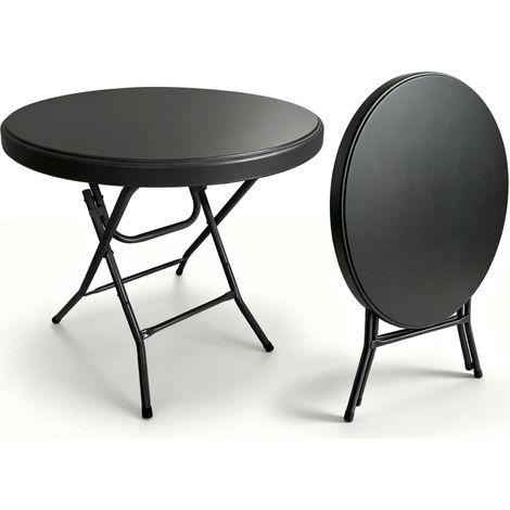 Pour cocktail et fête gain de place table mange-debout ronde 80cm pliable plateau HDPE noir 136kg (1/5)