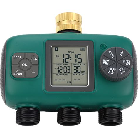 Minuteur d'arrosage à 3 sorties, raccords en laiton, étanche, écran LCD, contrôleur d'irrigation, filetage mâle NH4/3". (1/5)