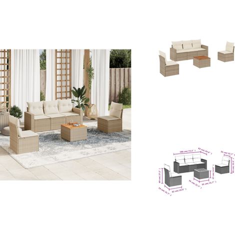 6-tlg. Garten-Sofagarnitur mit Kissen Beige Poly Rattan - Gartensortiment - Gartenmöbelset - Lounge Set - Rattan Möbel - Outdoor Möbel (1/3)