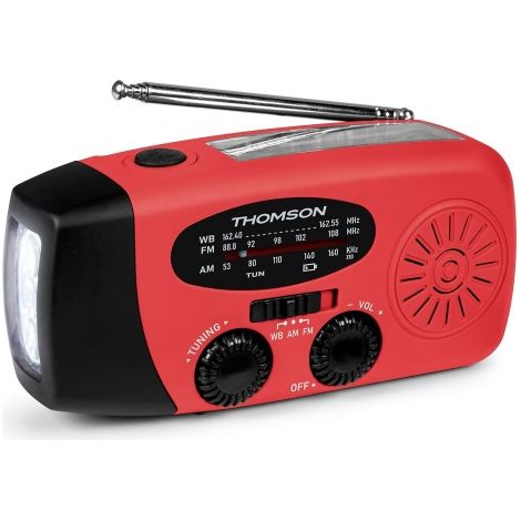Radio Solar Thomson con Linterna de Emergencia y Función Powerbank
Especificaciones:
-Radio AM/FM
-BaterÃa incorporada de 2000 mAh
-3 modos de carga