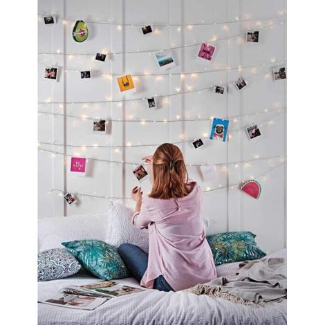 10 m lange Lichterkette mit 100 LEDs und 50 Fotoclips, USB-Anschluss, ideal für Schlafzimmer, Fotowände und Geburtstagsfeiern, warmweiß