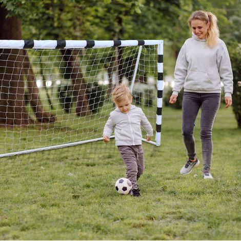 But de football pour enfants 305 x 201 cm portable avec filet noir et blanc OKMYHOME (1/5)