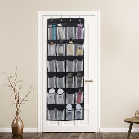 Black 24 Pocket Fabric Door Hanging Storage Bag with Hooks (1/5)