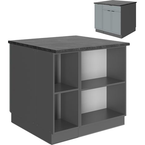 Isla de cocina Fame-Line, Azul claro-gris, 90 cm con cajón, sin encimera, Vicco