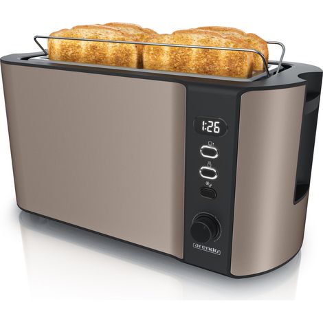 Arendo Toaster für 4 Scheiben, 1500W, Langschlitz, Brötchenaufsatz, Wärmeisoliert, Display, bronze (1/5)