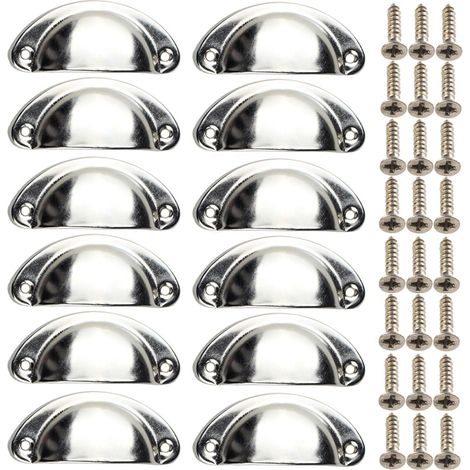 Set di 12 maniglie a conchiglia per mobili, 82 mm (3 pollici), maniglie moderne color argento per mobili da cucina, pomelli per ante di mobili con viti, adatti per cassetti, armadi, comò e guardaroba.